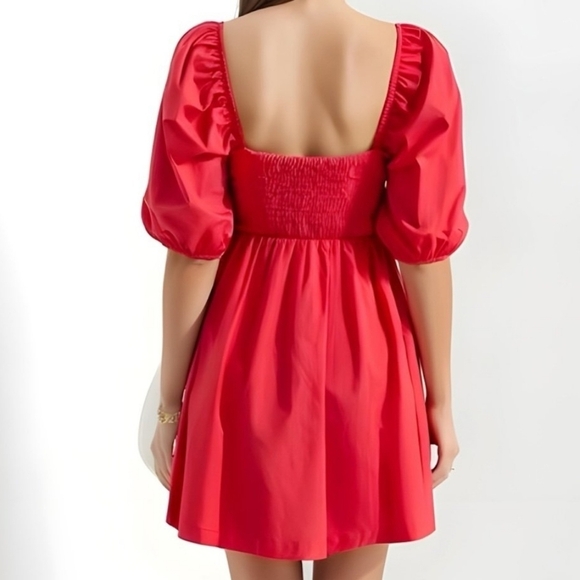 Anthropologie Maeve Puff Sleeve Sweetheart Feminine Casual Mini Dress Red Size S - Picture 4 of 16